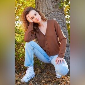 Brandy Melville John Galt Brown Button Front Cardigan, One Size